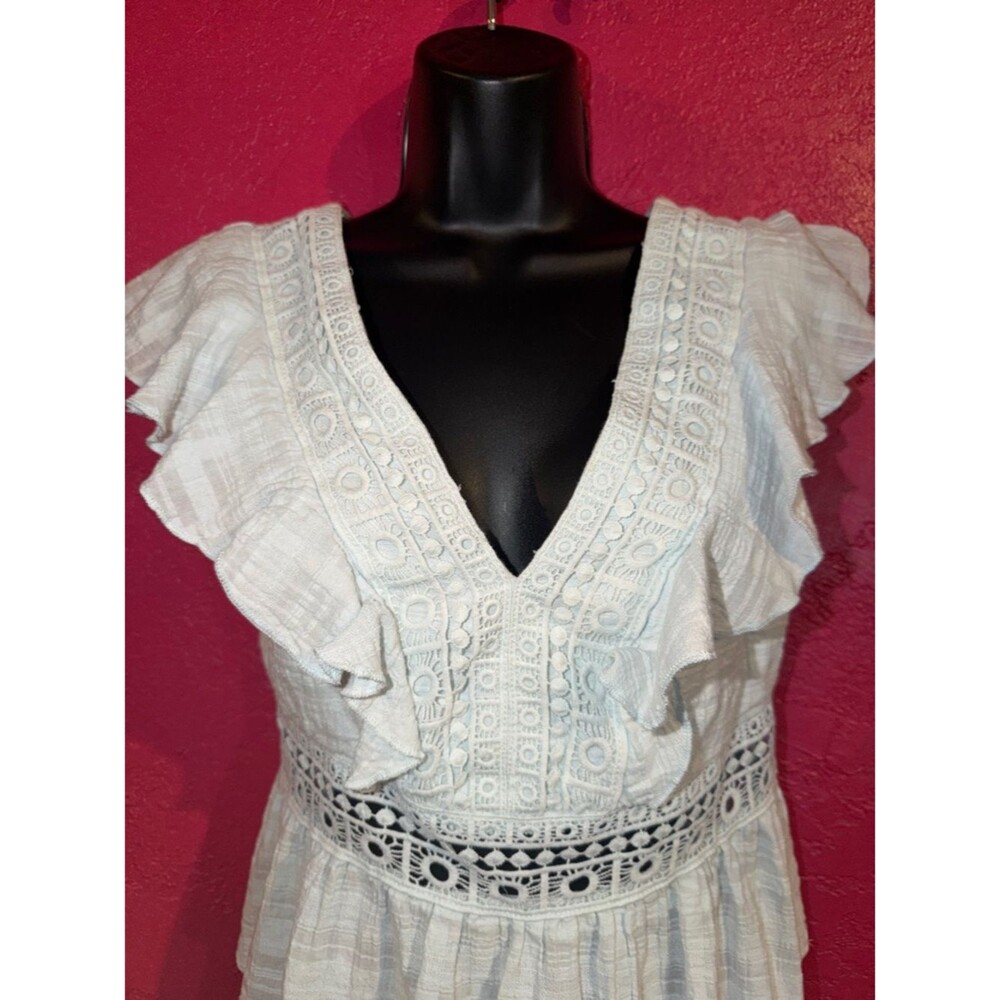 Miami by Franseca’s pale blue Ruffle Crochet Waist Boho, cottagecore Top. Sz L.